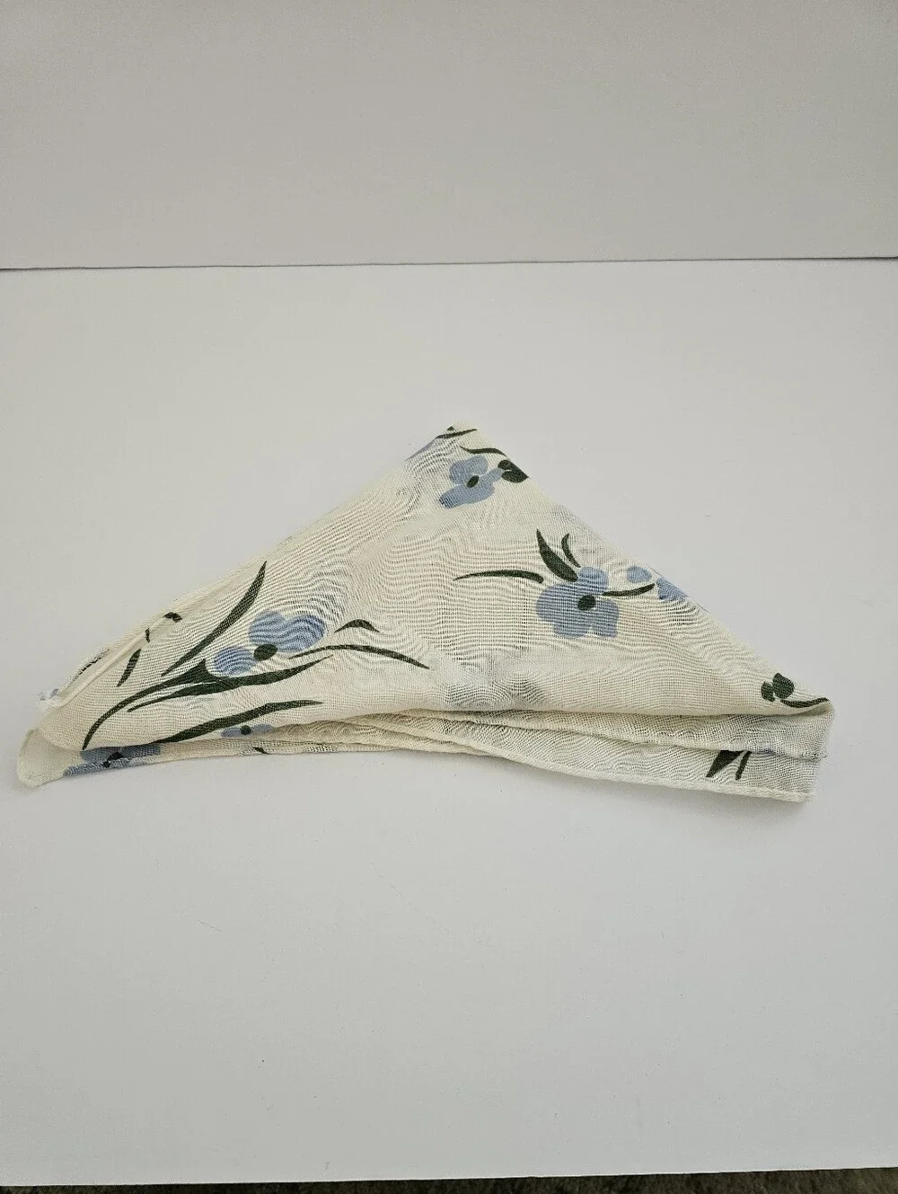 Vintage Cottagecore Blue Floral Head Scarf – Cream Sheer Gauze Hair Kerchief​